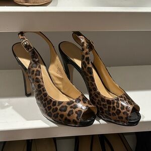 Nine West Brown Leopard Print Slingback Heels